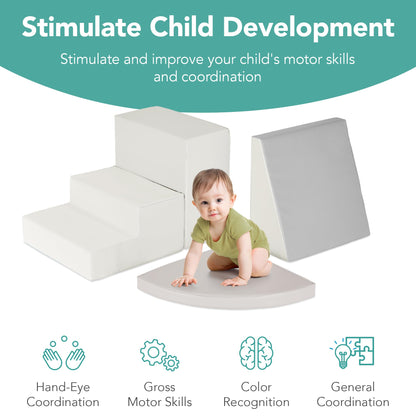 Best Choice Products Soft Foam Climbing Blocks for Toddlers, 4-Piece Baby Play Set, Easy-Clean Vinyl Foam Shapes, Safe Certified Materials, Early Learning Motor Skill Development Toy - Neutral