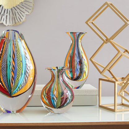 Ca D Oro Small Glass Vase Boho with Colored Canes Hand Blown Murano-Style Art Glass - Model Nº 2