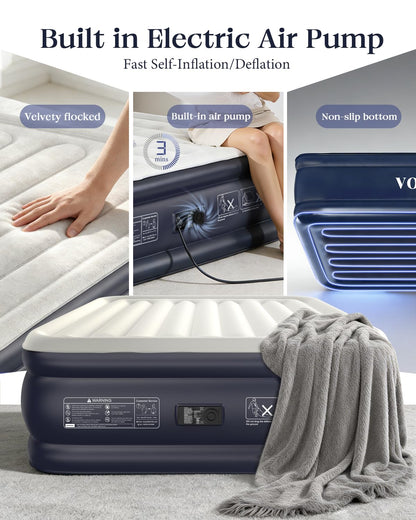 VOSSER Air Mattress Queen with Built-in Pump, 18" Raised Inflatable Blow Up Mattress,Upgraded Heavy Duty Portable Air Bed for Home,Guests,Floor & Camping, Self Inflating Colchon Inflable,Gift for Mom