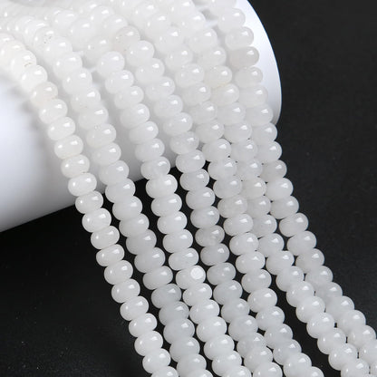 76pcs 5x8mm Natural White Jade Stone Rondelle Spacer Loose Beads Abacus Disk Stone Round Loose Gemstone Beads for Jewelry Making DIY Bracelet Necklace