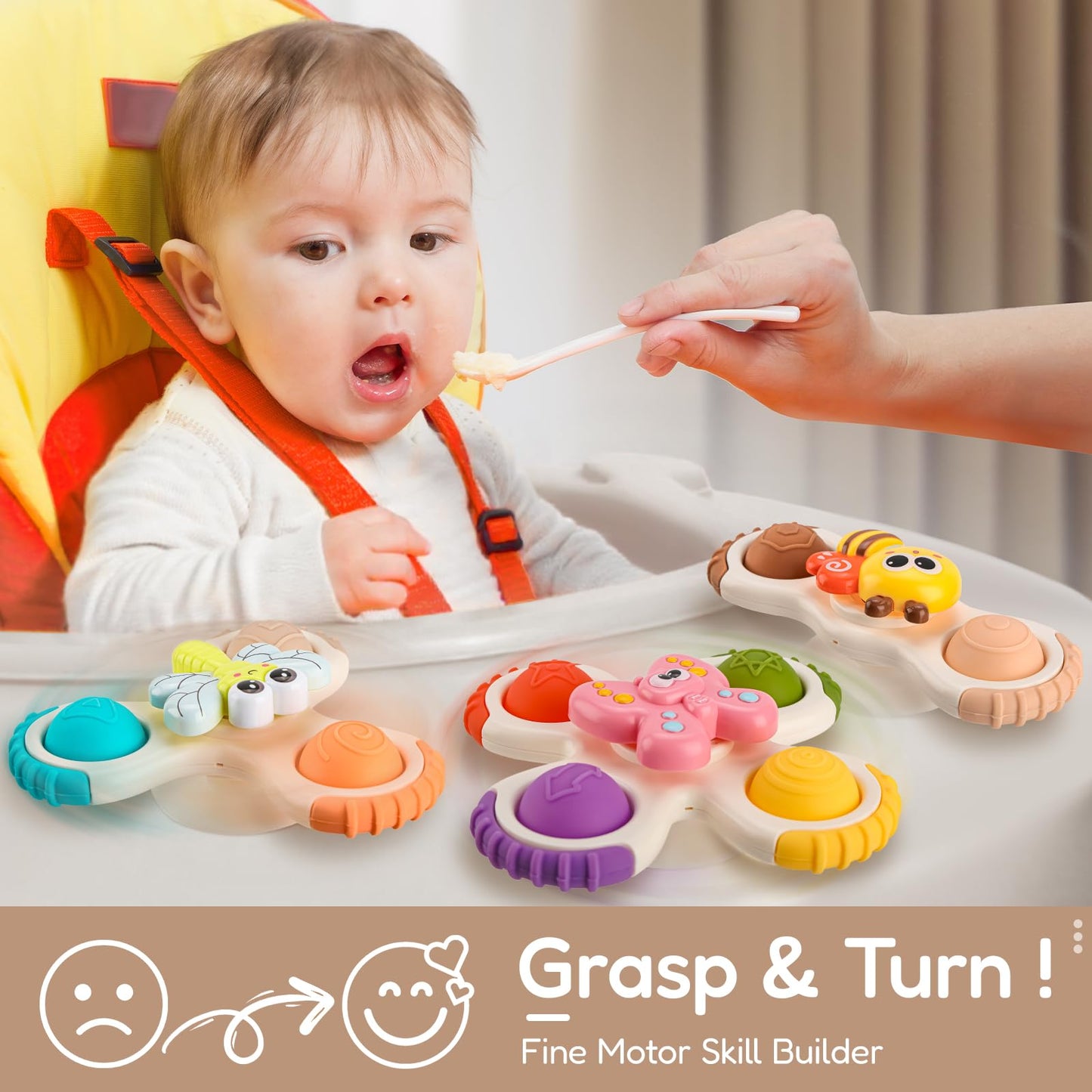 ALASOU 3PCS Pop Suction Cup Spinner Sensory Airplane Travel Toys for 1 Year Old Boy Girl Infant Toddlers|Novelty Spinning Tops 12 18 Months|1 2 Year Old Boy Birthday Gift|Baby Bath Toy Kids Ages 1-3