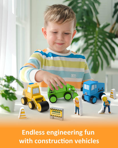Coogam Snap Together Vehicle Toys for Toddlers, Wooden Montessori Take Apart Construction Engineering Car - Assembly Building Game, STEM Fine Motor Educational Toy Gift for Kids Ages 3-8