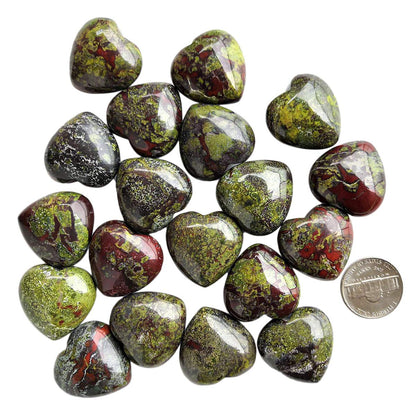 Loveliome 4 Pcs Natural Dragon Bloodstone Love Heart Palm Stone Reiki Balancing Worry Stone(1 Inch)