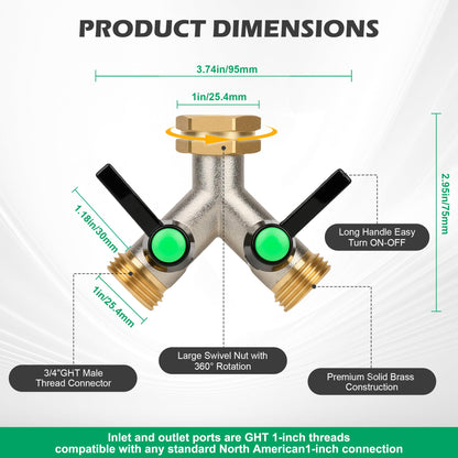 Love Is War Hose Splitter 2 Way, Heavy Duty Brass Garden Hose Splitter,Y Adapter Connector With 3/4 - Inch Ght Thread, Easy Turn On-Off Handle For Fauce.Connector For Lawn Irrigation.