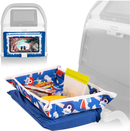 Lusso Gear Airplane Tray Table Cover - Organize Kids Travel Essentials - Snack & Toy Pockets for Airplane Toys for Toddlers 1-3 - Foldable Tablet Stand for Travel Toddler Essentials - Plane Pattern