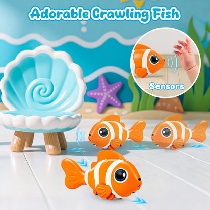 Crawling Fish Baby Toys, Novelty Tummy Time Toys for Babies 6-12 Months, Magic Swinging Fish Crawling Toys for Infant Toddler Learning Crawl Walking Dancing Goodie Bag Stuffers 1st Birthday Gift