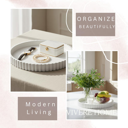 Vivere Home 13-Inch Coffee Table Tray Round - Concrete Round White Decorative Tray for Coffee Table Decor - Table Centerpieces Kitchen Island Trays Decorative Trays - Dining Room Tray