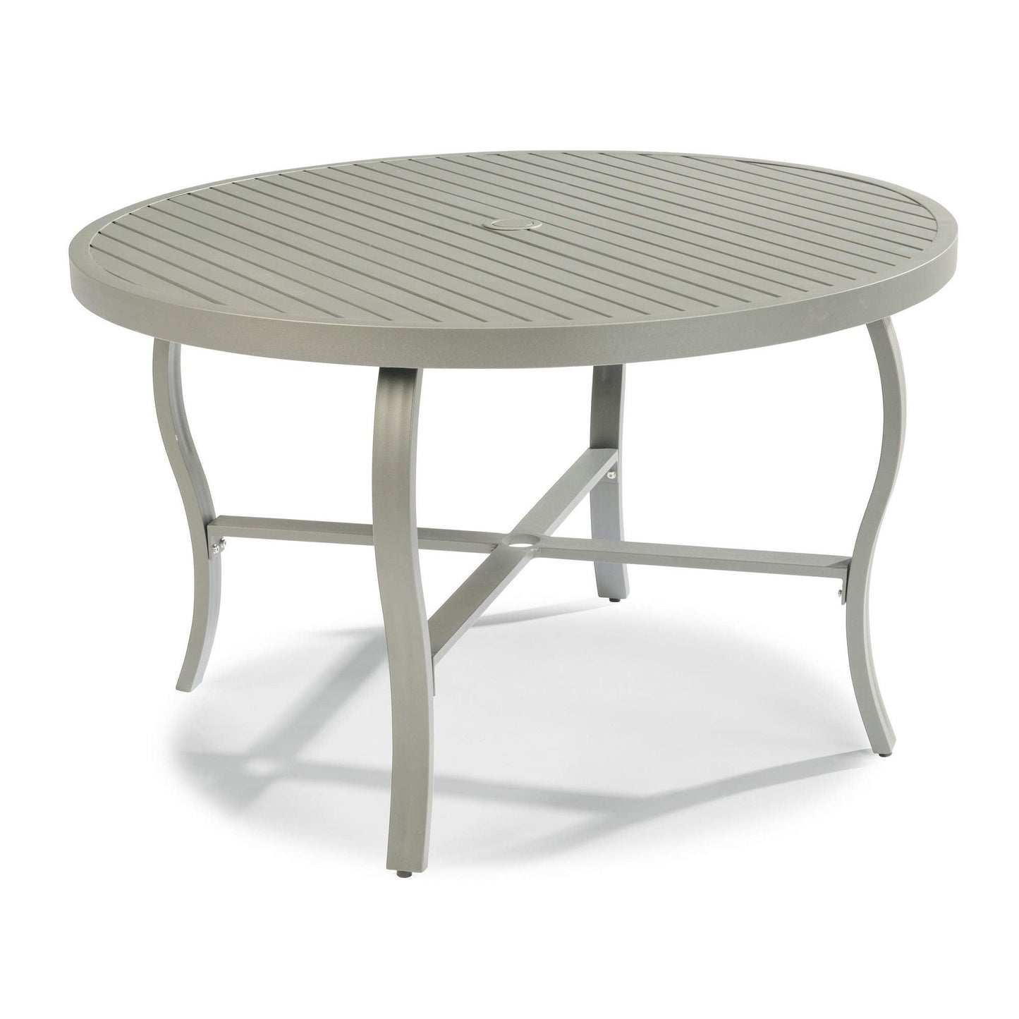 Homestyles Captiva 48" Outdoor Patio Dining Table for 4, Aluminum Round Table with Umbrella Hole for Deck Lawn Garden Backyard, Gray