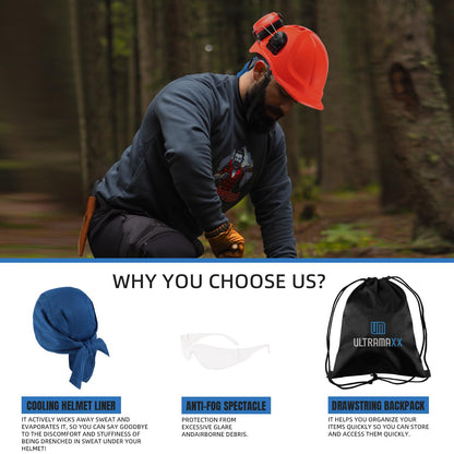 UM ULTRAMAXX 6-in-1 Chainsaw Helmet with Mesh Face Shield and Hearing Protection Ear Muffs, Forestry Safety Hard Hat Kits, ANSI Z89.1 Approved Certified Arborist Helmet, Orange