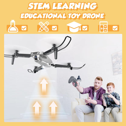 NEHEME Drones for Kids with Camera - Remote Control Helicopter Toys Gifts for Boys Girls, 1080P HD FPV RC Quadcopter for Adults, One Key Start/Land, Altitude Hold, Gravity Control, 2 Batteries, Silver