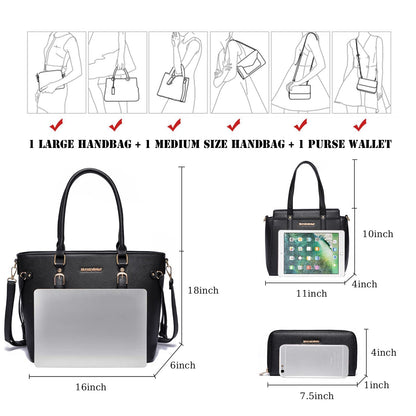 Montana West 3PCS Purses for Women Tote Bag and Wallet Set Shoulder Satchel Crossbody Bags Leather Handbag for Gift Travel Casual Work MWC3-C032WBK