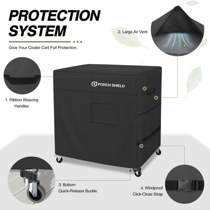 Porch Shield Waterproof Rolling 80-100 Qt Cooler Cart Cover Fits Most Patio Ice Chest Party Cooler (Black, 40"L x 20"W x 32"H)