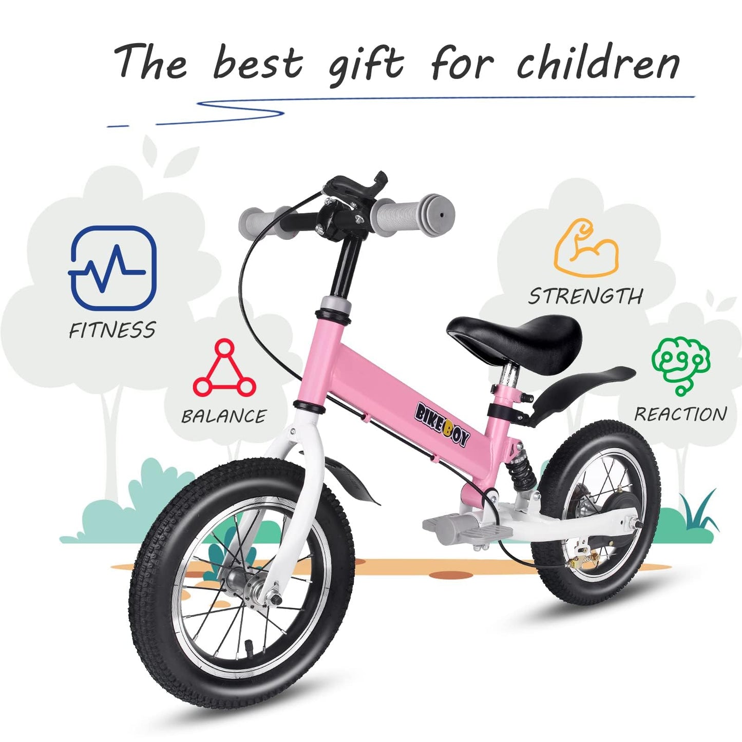 bikeboy Balance Bike 3 in 1,The Dual Use of a Kids Balance Bike and Kids Bike,12 14 Inches for 2-6 Years Old,with Shock Absorbers, Fenders, Pedals, Auxiliary Wheels