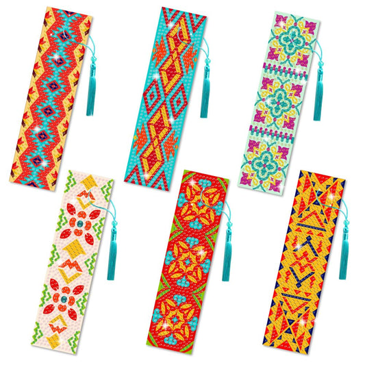 beinkmake 6Pcs Geometric 5D Diamond Art Bookmarks Vintage Floral Diamond DIY Painting Bookmarks Rhinestones Beaded Acrylic Tassel Bookmark for Adult Beginner Crafts