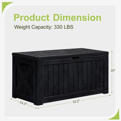 Greesum 120 Gallon Deck Box, Resin Outdoor Storage Container for Patio Furniture, Garden Tools, Pool Accessories, Weatherproof, Lockable, Black
