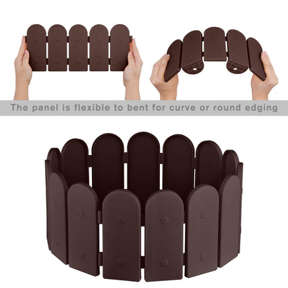Evelyne Garden Border Plastic Edging: Wooden Fence Design - 8pcs Brown Yard Landscaping Fence Liner Lawn Edge Barrier - 10ft Kit of Decorative Lawn Panels Elements -Landscaping Edging-GMT-10374-A08