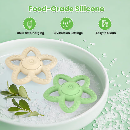 Vibrating Teether for Baby - Dual Use Vibrating Soother for 3-6 Months/6-18 Months & Sensory Toys for Kids with Autisms, Baby Teething Toys with 3 Vibration Modes (Green)