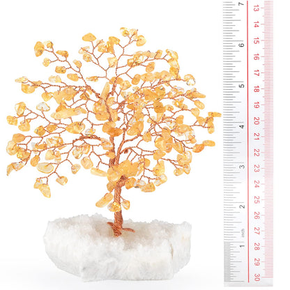 MASGEMES Natural Citrine Gemstone Crystal Tree of Life,Clear Quartz Cluster Base,Bonsai Money Tree Feng Shui Home Decor,Healing Crystals Positive Energy Gift for Luck and Wealth 5.5"-6.3"