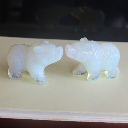 HLbshi Hand Carved Gemstone Crystal Bear Figurine Animal Statue Carving Office Home Decor Collections 2'' (White opalite)