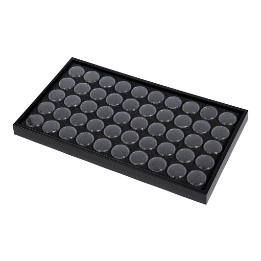 JasperKino 50 Gem Display Case Diamond Gemstone Storage Box, Small Round Plastic Containers Box Jewelry Organizer Container with Foam, Black Foam Gem Jars Showcase with 50 Gemstones Storage Jar