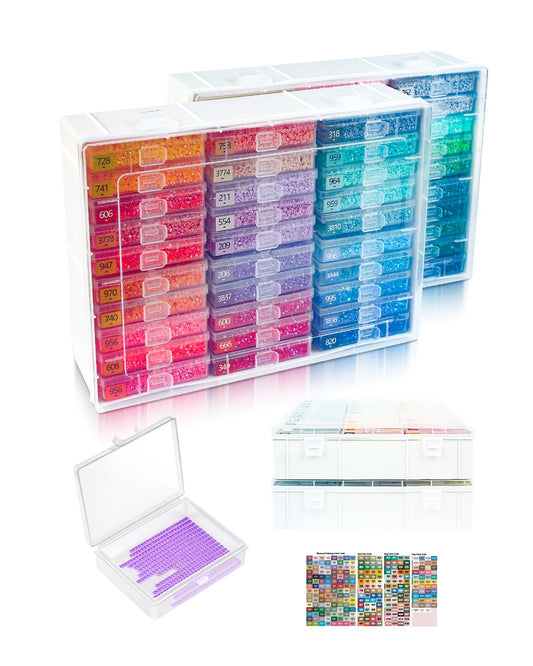Diamond Painting Trays with Lids and Diamond Art Storage, 60PCS Diamond Art Accessories with Storage Containers, 2-in-1 Drill Storage and Line-Up Tool, 2 Packs 5D Diamond Painting Tools for Beads