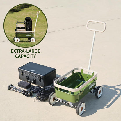 kidpop PULA-Wild 3-in-1 Kids' Pull-Along Wagon Toddlers Push Walker for 2.5-8, Removable Wooden Cover and Adjustable Handlebar, Birthday Gifts Max Weight 33 lbs (Green)