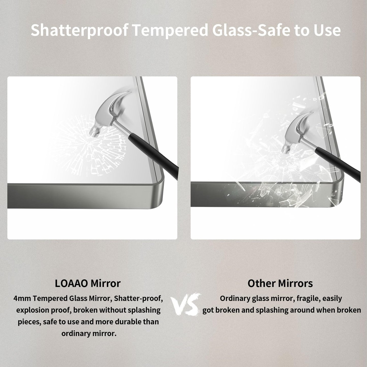 LOAAO 60X28 Inch Brushed Nickel Bathroom Mirror, Rounded Rectangle Silver Metal Frame Mirror, Brushed Nickel, Anti-Rust, Shatter Proof, Hangs Horizontally or Vertically