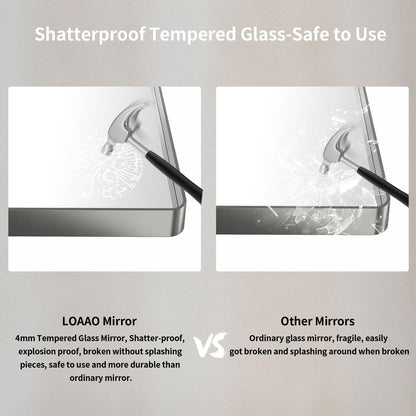 LOAAO 60X28 Inch Brushed Nickel Bathroom Mirror, Rounded Rectangle Silver Metal Frame Mirror, Brushed Nickel, Anti-Rust, Shatter Proof, Hangs Horizontally or Vertically