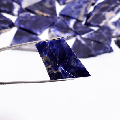 Natural Sodalite Slite Raw Slice Gemstone- Healing Crystals for DIY Jewelry Making -Loose Natural Cabochon -Perfect for Crafting Unique Jewelry Designs (5 pcs, 25-35 mm)