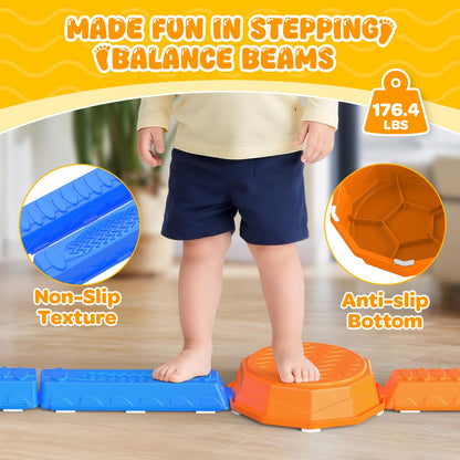 15PCS Rainbow Stepping Balance Beam Stones for Kids Toddlers - Indoor & Outdoor Sensory Toys for Outside Play Games,Without Light Up&Music Non-Slip Jumping Blocks for Obstacle Course Boy Girl Gifts