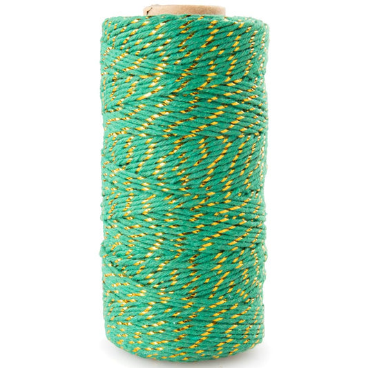 Craft County Decorative Holiday Cotton Gift Wrapping Twine – Gold Wire Green (100M Tube)