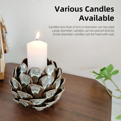 GANBEITEE Ceramic Candle Holder, Tealight Candle Stand, Handmade Pinecone Tea Light Holder for Home Decor Wedding Party (Coffee Colour