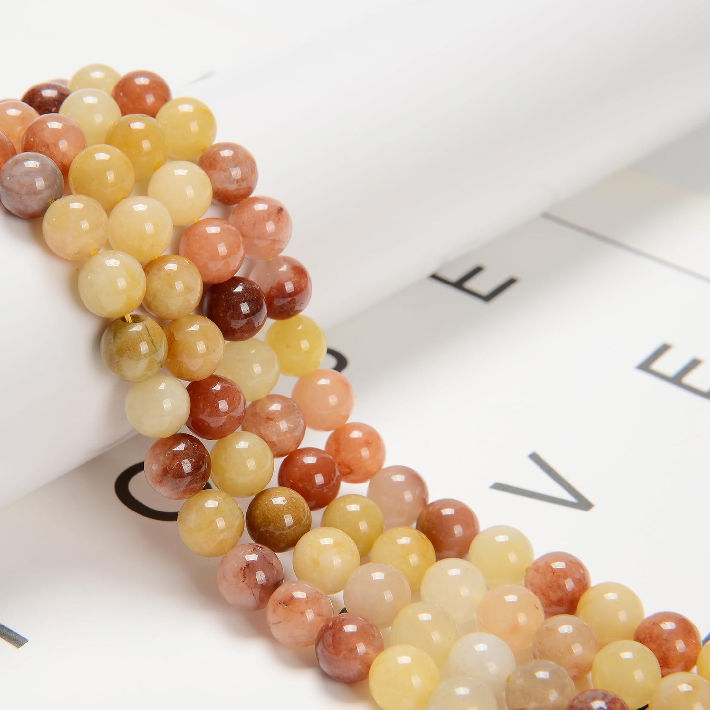 Land Long 120pcs(2 Strand/Set) 6mm Real Golden Jade Stone Beads with Energy Power, Smooth Round Gemstone Beads for Jewlery Bracelets Earrings Making DIY