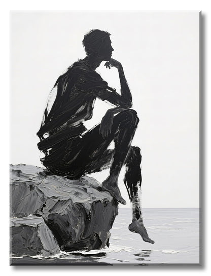 Black White Abstract Figure Wall Art Decor Modern 3D Textured Black White Grey Pictures Poster Minimalist Abstract People Canvas Painting Prints Artwork for Living Room Bedroom Framed 12x16 Inch