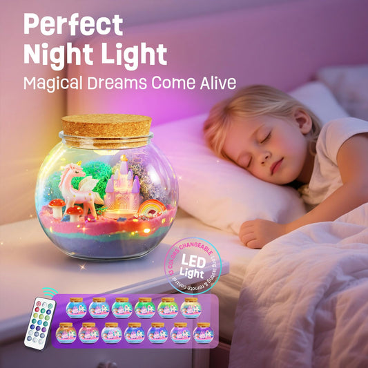 LAOESE Unicorn Light-Up Terrarium Kit for Kids – LED Night Light DIY Arts and Crafts Kit, Unicorn Toys for Girls Ages 4 5 6 7 8-12 – Birthday Easter Gifts for Girls