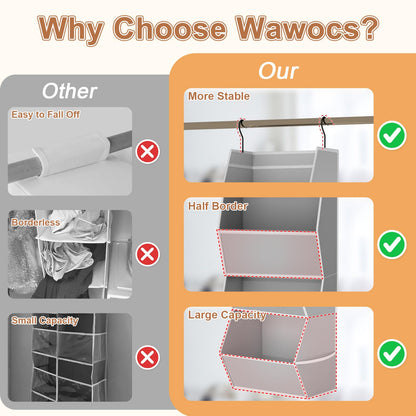 Hanging Closet Organizer 4 Shelf Collapsible Bedroom Closet Organizers and Storage Hanging with Mesh Pockets for Clothes, Fabric Hanging Storage Bins for Wardrobe Closet Organization and Storage, Grey