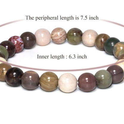 DAZCOLO 8mm Natural Gemstone Stretch Bracelet, Handmade Unisex Crystal Bracelets for Meditation, Yoga, Spiritual Healing & Positive Energy (Indian Agate)