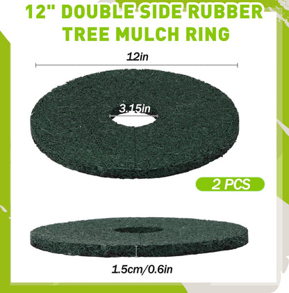 Peryiter 2 Pcs Double Side Rubber Mulch Tree Ring, Heavy Duty Rubber Mulch Mat, Tree Root Protector Mat Reversible Round Root Ring Weed Barrier for Prevent Animal Dig (Green)