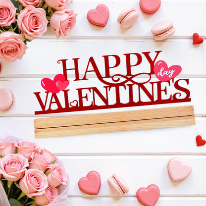 ASTNIC Metal Happy Valentine's Day Sign,Valentines Day Decorations Indoor Romantic Heart Word Valentines Day Table Decorations with Wooden Base for Home Decor Party Wedding Shelf Tabletop Centerpiece Gifts (Red, Happy Valentine’s)