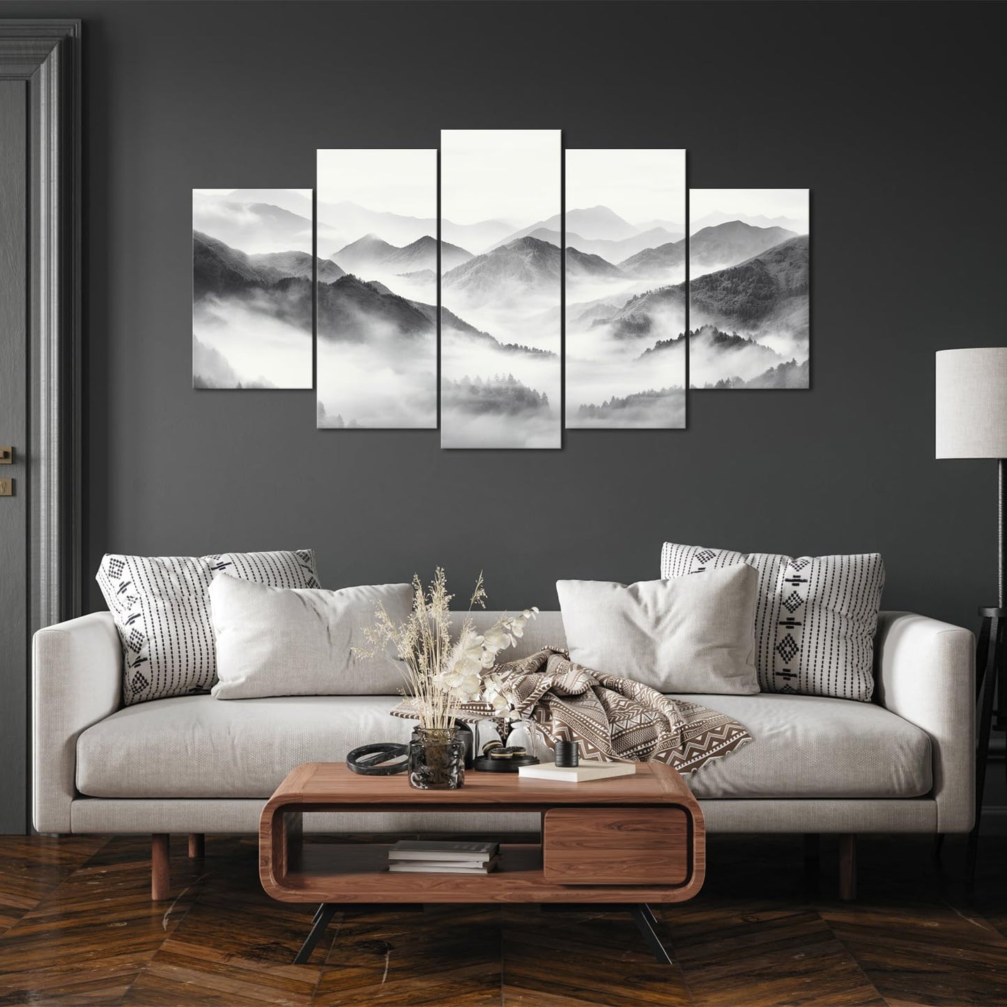 HOMEOART Mountain Wall Art Nature Landscape Painting Living Room Decor 5 Pieces Art Prints Overall 60inchx32inch