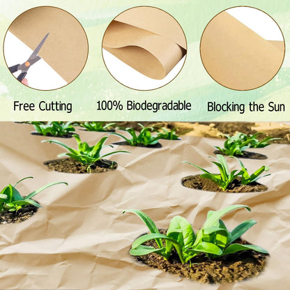 Nilioerup 2 x 50 Feet Biodegradable Paper Weed Barrier, Biodegradable Landscape Fabric Garden Bed Grass Control Barrier Weed Blocker Paper for Garden Outdoor Lawn (2 x50 ft)