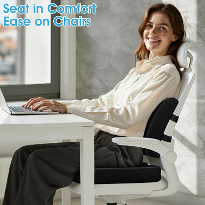 CushZone Ergonomic Seat Cushion & Lumbar Support Pillow - Memory Foam for Sciatica Pain Relief & Posture Correction, Non-Slip Chair Cushions for Office Chair/Car/Wheelchair/Travel (Black)