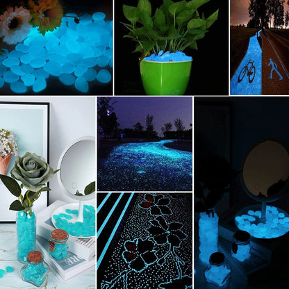Muzero Glow in The Dark Rocks - 200pcs Blue Glow Pebbles Luminous Stone for Fish Tank, Aquariums Rocks Garden Yard, Path Patio Decorations Powered by Light or Solar