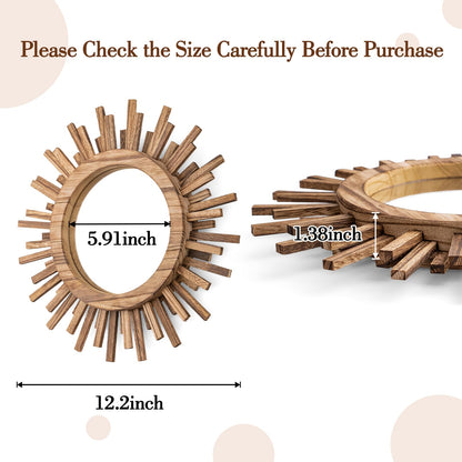 amoard 12 Inch Boho Sunburst Mirror, Round Wooden Wall Decor Starburst Sun Mirror for Bedroom, Living Room, Bathroom, Hallway, Balcony, Farmhouse Entryway, Housewarming Gift