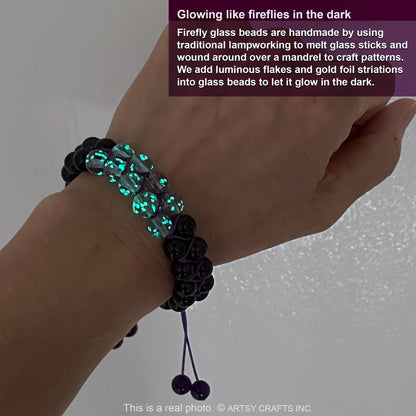 ARTSY Crafts Glow in the Dark Firefly Beads Bracelets, 2-Row Shamballa Wrapped Bracelet for Chakra Meditation Anti Anxiety Healing Crystals Gemstone Glowing Bangle Wristband, Medium, no gemstone