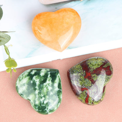 SMQ 60mm Dragon Blood Stone Crystal Heart Worry Stone Hand Carved Polished Gemstone Pocket Chakra Palm Love Worry Stones for Spiritual Healing Meditation