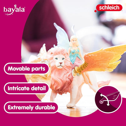 Schleich Bayala - Winged Fairy and Flying Lion Toy Set for Girls and Boys - Moveable Pink Lion and Cute Magnetic Blue Fairy Action Figure - Magical Animal Figurine Playset for Kids Ages 5+ | 70714