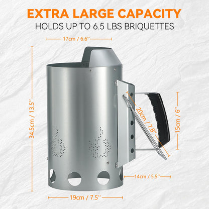 onlyfire Charcoal Chimney Starter, Round BBQ Chimney Starter for Charcoal Grills Barbecue Fire Starter with Heat Shield & Stay-Cool Handle, Sturdy and Easy to Use BBQ Grill Tools for Quickly Lighting