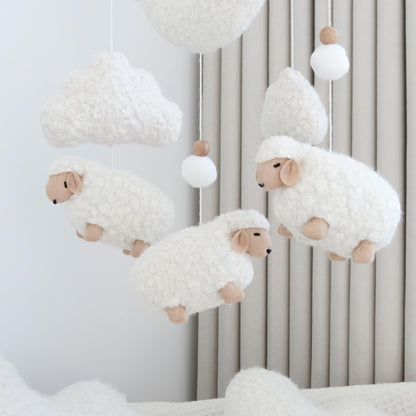 Sheep Baby Mobile for Crib, Cloud Baby Crib Mobile for Girls & Boys, Neutral Crib Toys Hanging, Lamb Baby Mobile for Bassinet, Nursery Decor - Creamy White