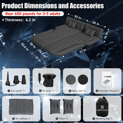 DikaSun Inflatable SUV Air Mattress Bed, Double-Sided Flocking Travel Camping Bed with Air Pump and 2 Pillows for Universal SUV